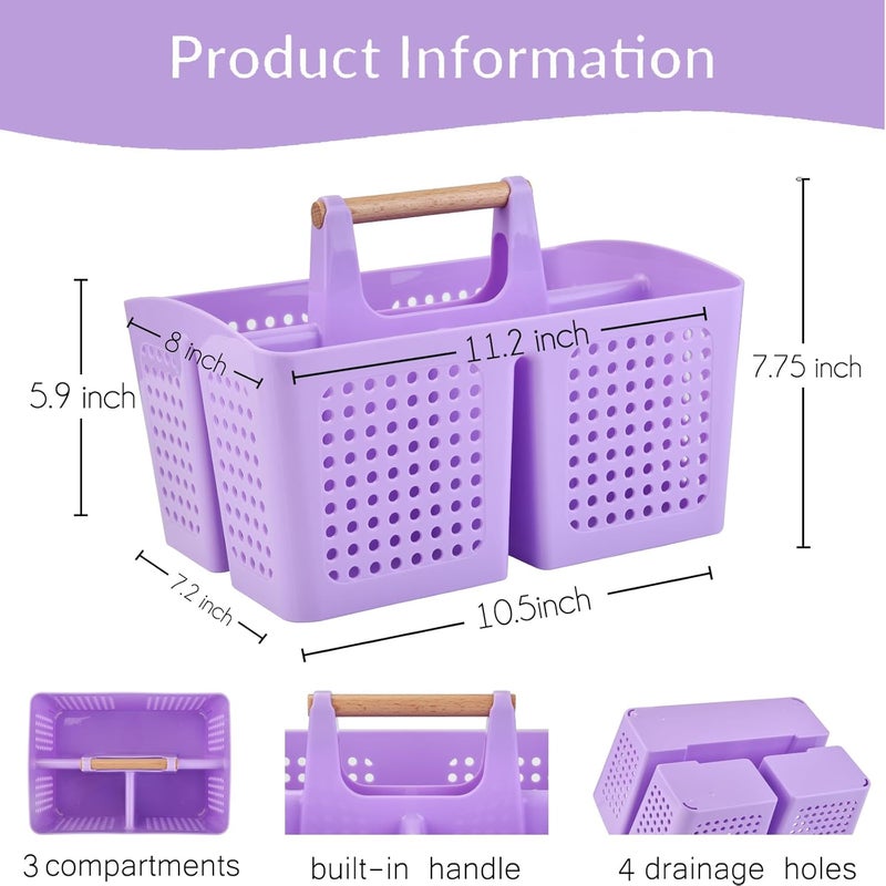 PAKCHOICE Portable Shower Caddy Basket with Compartments, Plastic Divided Cleaning Caddy Organizer Storage Tote with Handle for Bathroom, College, Dorm Room Essentials, Purple - Image 2